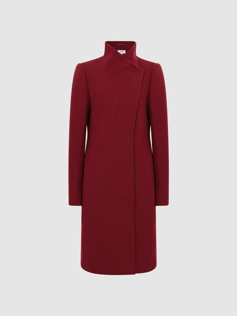 Wool Blend Mid Length Coat in Red REISS