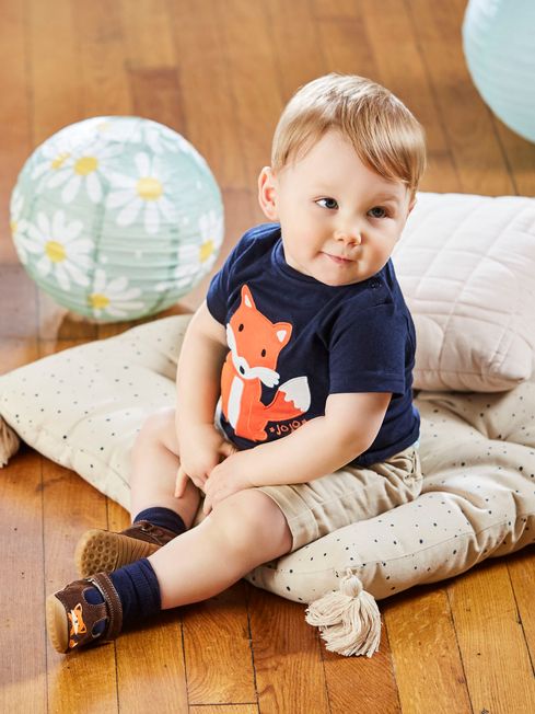 JoJo Maman Bébé Navy Fox Appliqué Baby T-Shirt