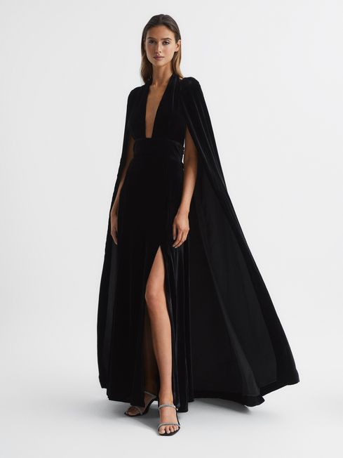 Velvet Maxi Dress in Black REISS