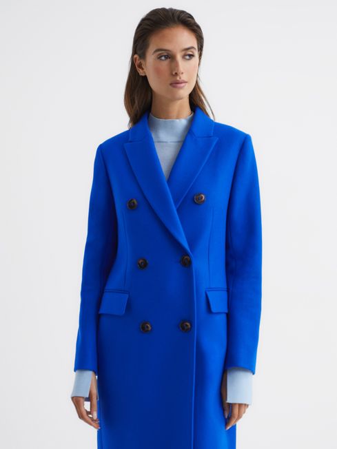 Longline Double Breasted Formal Coat in Bright Blue