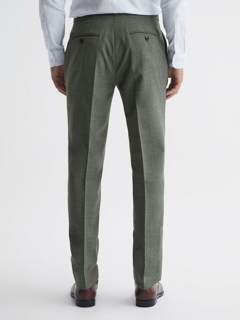 Reiss Green Firm Slim Fit Wool Side Adjuster Trousers