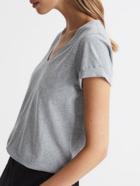 Cotton Jersey V-Neck T-Shirt in Grey