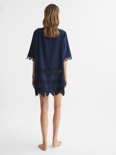 Embroidered Kaftan in Navy