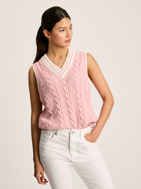 Deuce Pink Cable Knitted V Neck Vest Joules