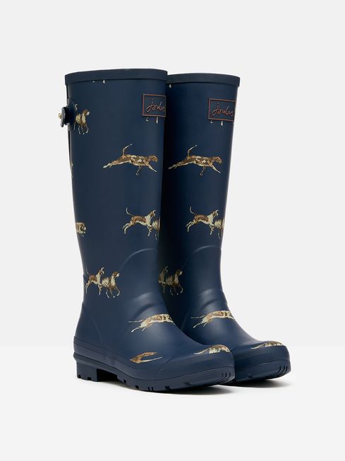 Joules Navy Blue Dog Print Adjustable Tall Wellies
