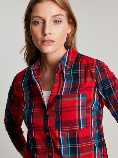 Long red checked shirt womens hotsell