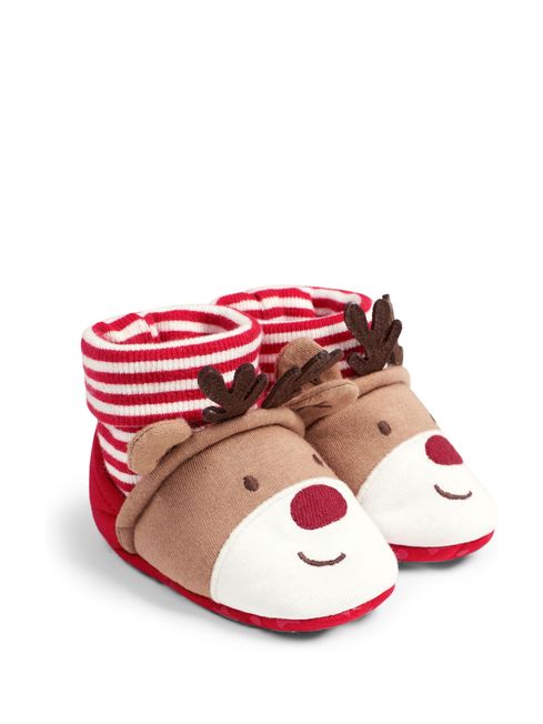 JoJo Maman Bébé Red Reindeer Baby Slippers
