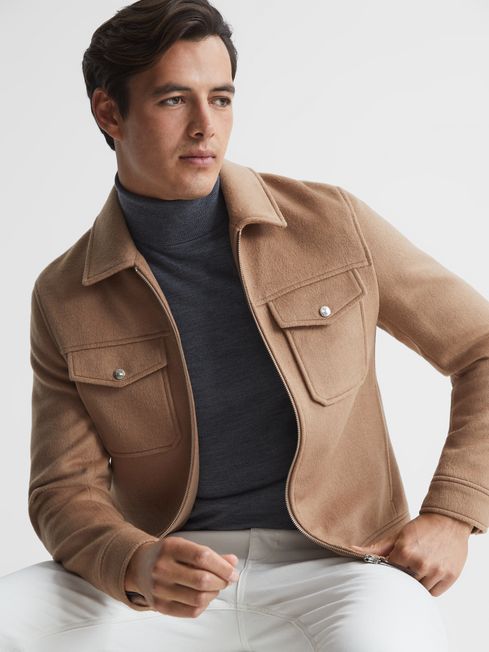Wool Trucker Jacket in Camel REISS