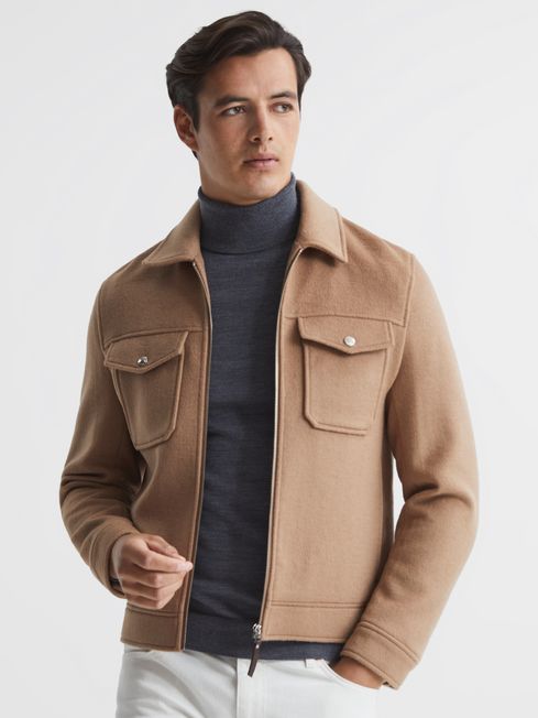Reiss Camel Peridoe Wool Trucker Jacket