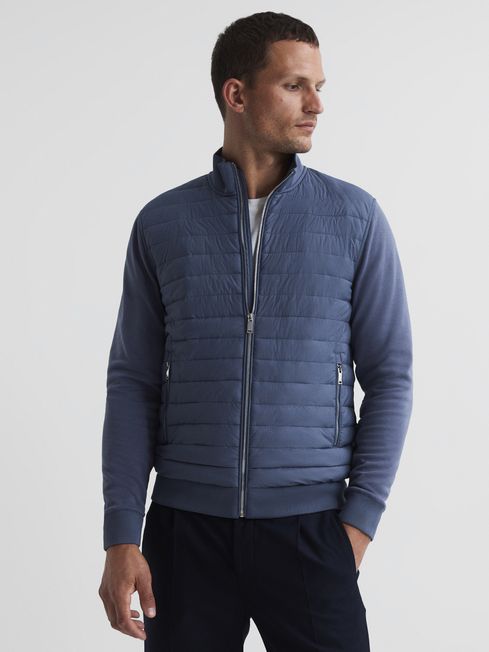 Reiss Airforce Blue Flintoff Quilted Hybrid Jacket