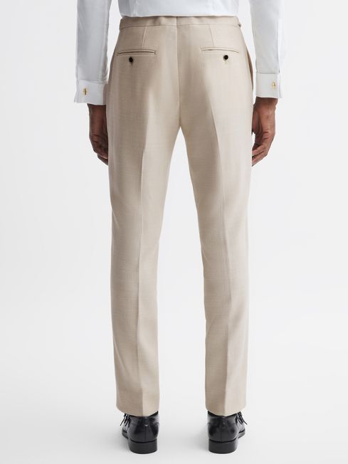 Slim Fit Textured Side Adjuster Trousers in Ivory