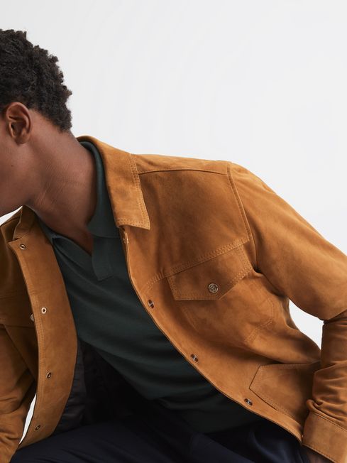 Reiss Disco Press Stud Suede Trucker Jacket REISS