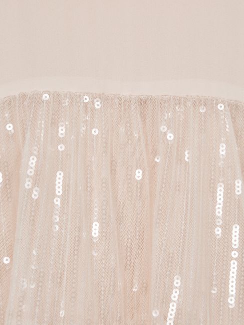 Junior Sequin Tiered Dress in Pale Pink