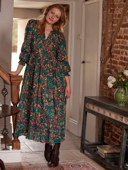 Camilla tiered puff-sleeve dress - Green