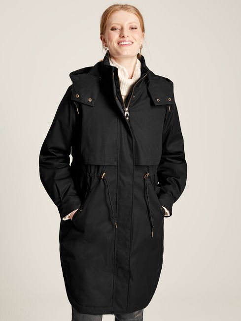 Joules Langford Black Long Waterpoof Raincoat With Hood