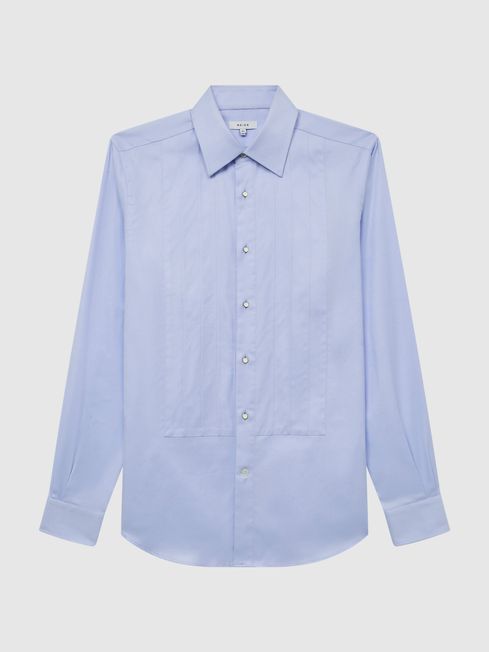 Reiss Soft Blue Gosling Pleated Bib Slim Fit Formal Dinner Shirt