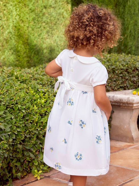 White Girls Peter Pan Collar Embroidered Party Dress