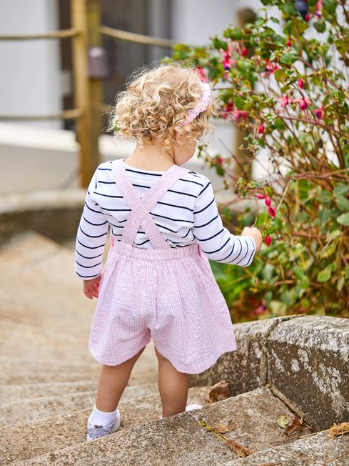 JoJo Maman B b Pink Seersucker Stripe Culotte Dungarees