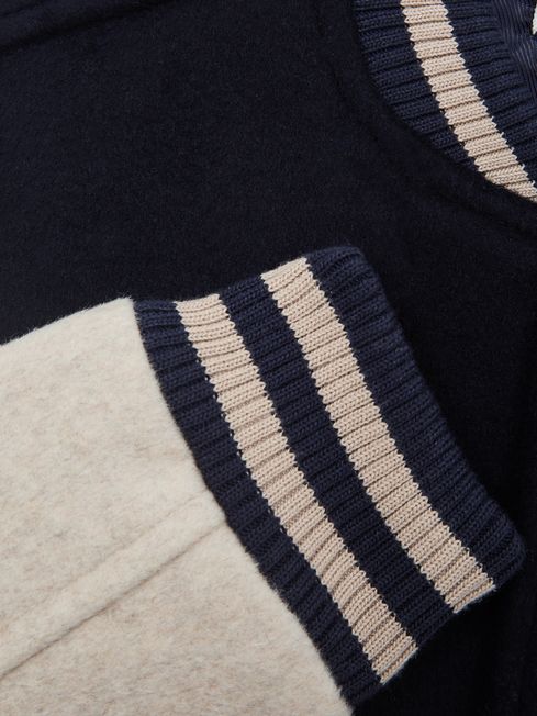 Teen Wool Blend Varsity Bomber Jacket in Navy/Stone