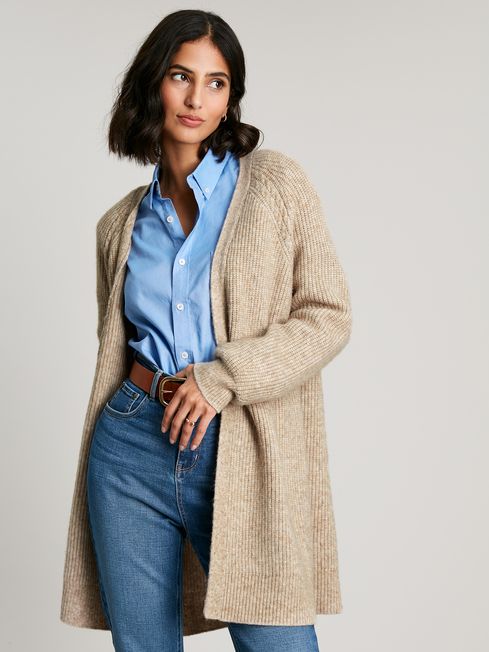 Buy Joules Florence Brown Longline Cable Raglan Cardigan from the ...