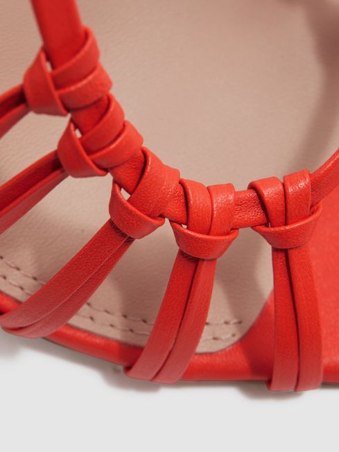 Leather Strappy Heels in Coral