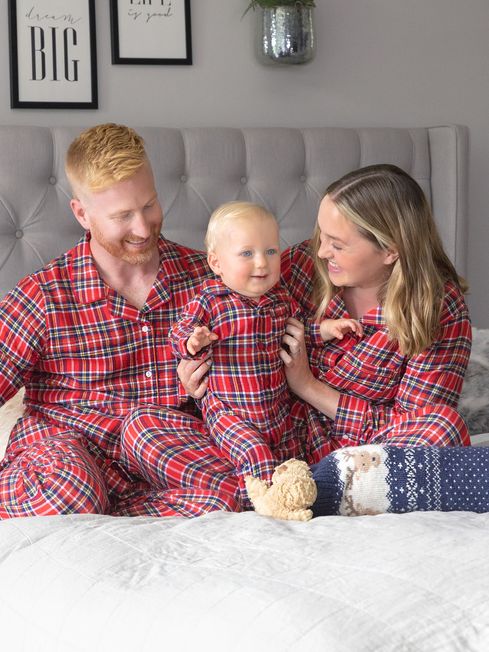 Red Boys Tartan Woven All In One Pyjamas