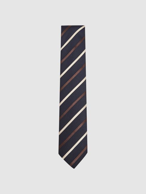 Reiss Navy Seville Silk Blend Striped Tie