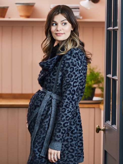 Grey leopard print cardigan sales