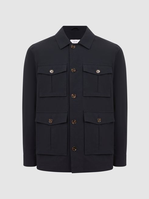 Four Pocket Field Jacket in Navy REISS