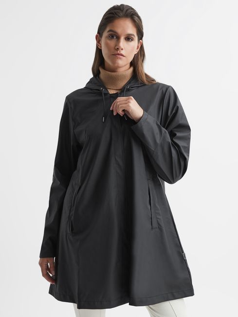 Reiss Black Rains Rains Hooded A line Jacket