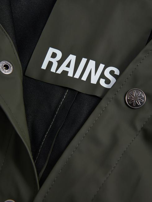 Rains Longline Hooded Raincoat in Dark Green