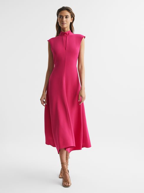 Reiss Bright Pink Livvy Petite Open Back Midi Dress