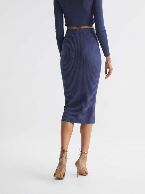 Knitted Pencil Skirt Co-Ord in Blue