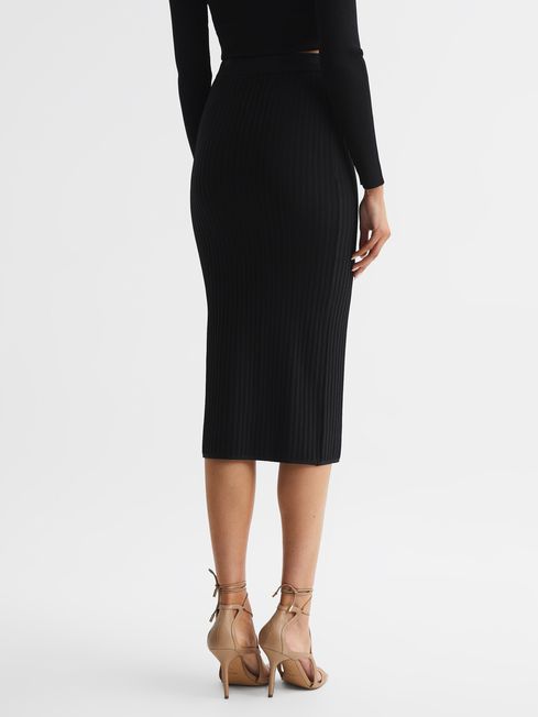 Knitted Pencil Skirt Co-Ord in Black