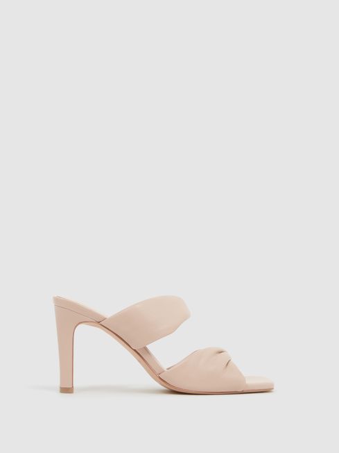Slip on Leather Sandal Heels in Nude