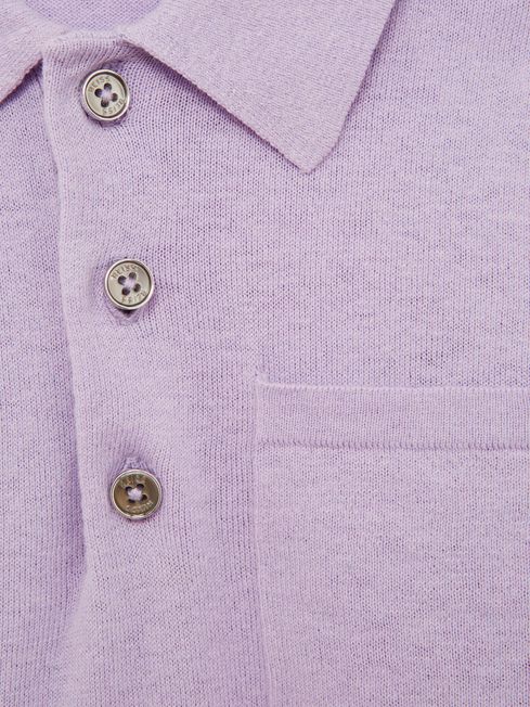Senior Buttoned Linen Polo in Lilac