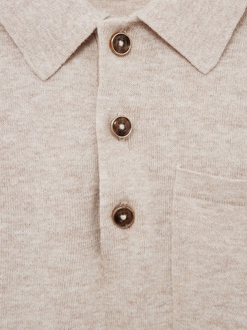 Junior Buttoned Linen Polo in Oatmeal