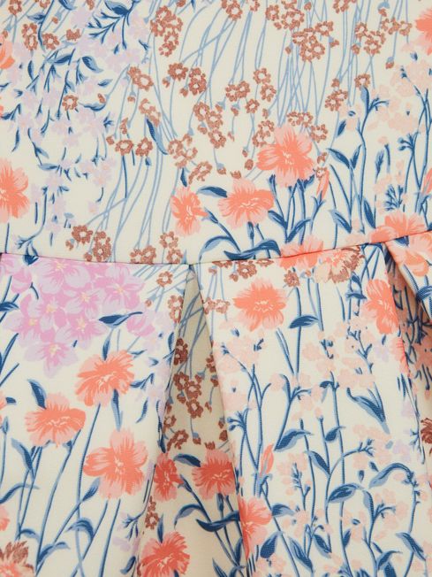 Junior Scuba Floral Printed Dress in Pale Pink