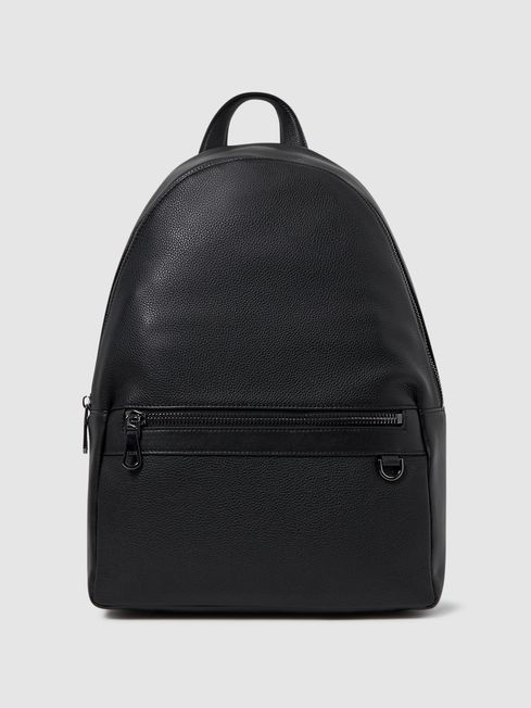 Reiss Black Drew Leather Zipped Backpack