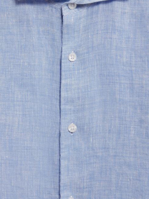 Junior Linen Cutaway Collar Shirt in Soft Blue