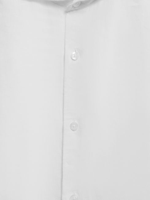 Junior Linen Cutaway Collar Shirt in White