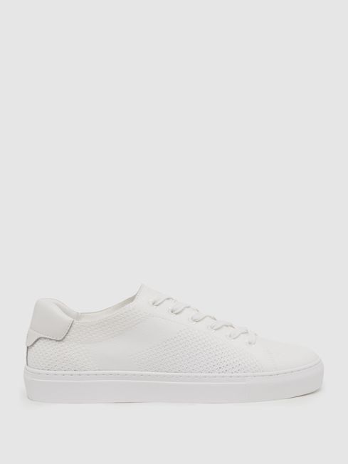 Reiss White Finley Knit Leather Low Top Trainers
