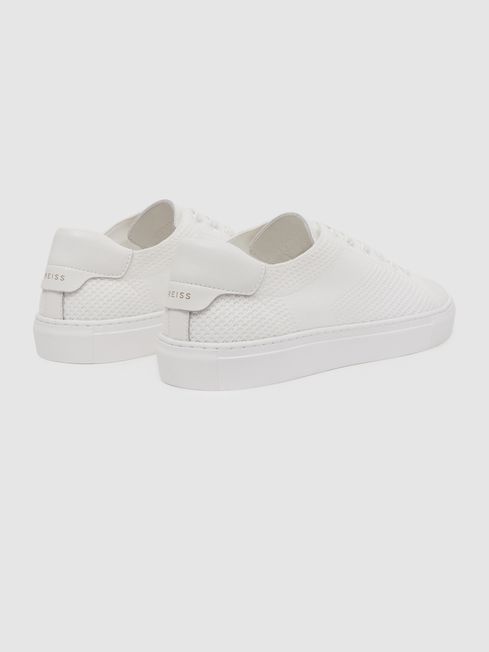 Reiss White Finley Knit Leather Low Top Trainers