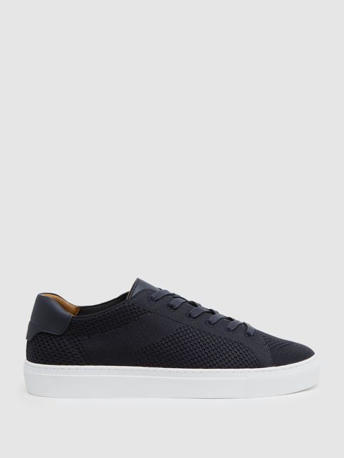 Reiss Finley Knit Leather Low Top Trainers - REISS