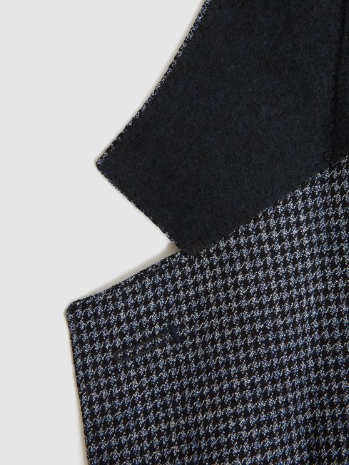Single Breasted Dogtooth Blazer in Navy