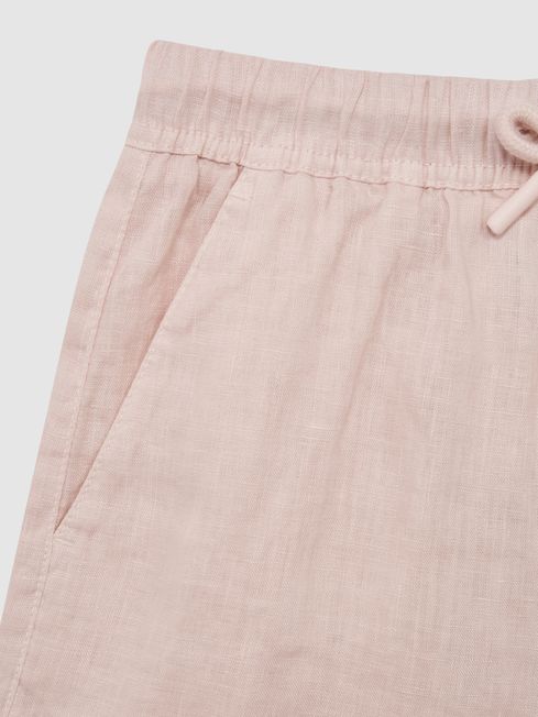 Senior Linen Drawstring Shorts in Soft Pink
