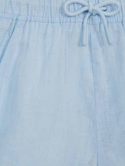 Senior Linen Drawstring Shorts in Ice Blue