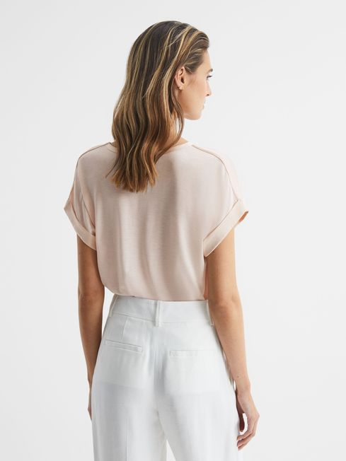 Silk Front Crew Neck T-Shirt in Nude