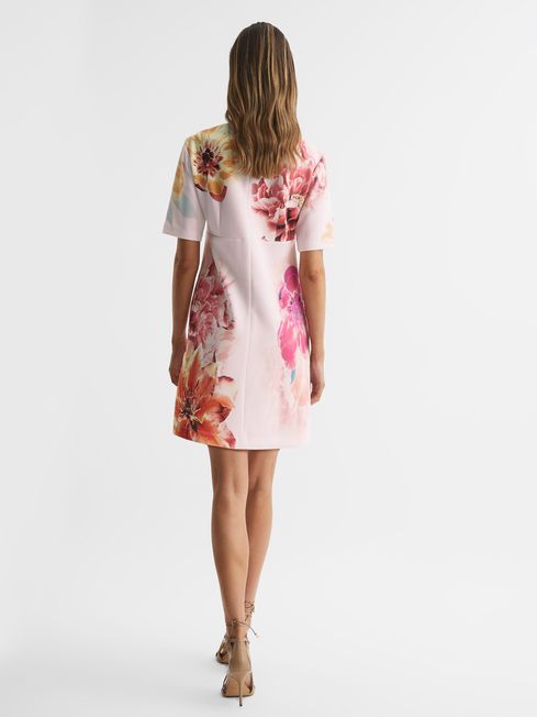 Floral Printed Mini Shift Dress in Pink
