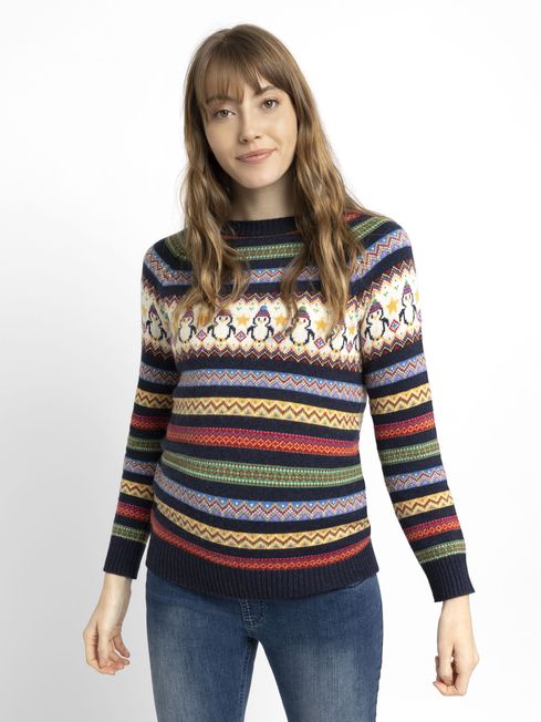 Navy Blue Womens Penguin Fair Isle Pattern Jumper JoJo Maman Bebe